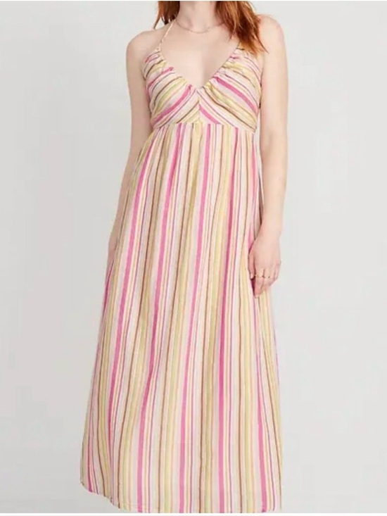 Old Navy Dresses & Skirts - Old Navy Fit & Flare Striped Halter Maxi Dress | Multicolor Stripe Large